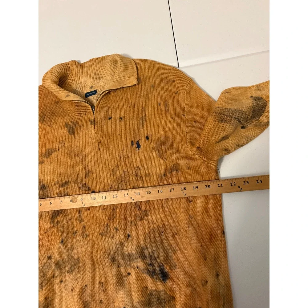 Polo Ralph Lauren Custom Tie Dye Quarter Zip Sweater Yellow Brown Cotton VTG a5